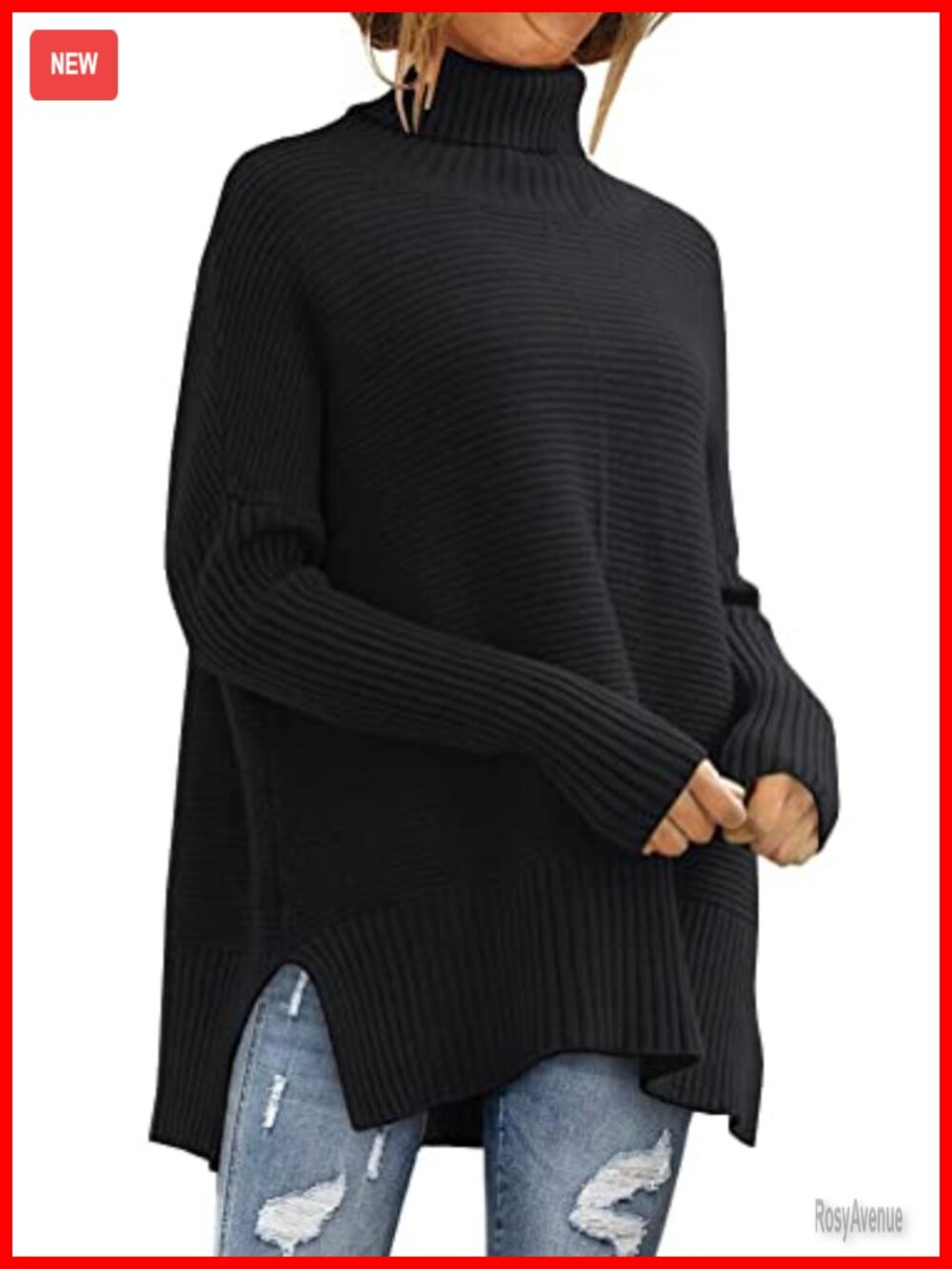 Oversized Roll Neck Turtleneck Sweater Long Tunic Pullover